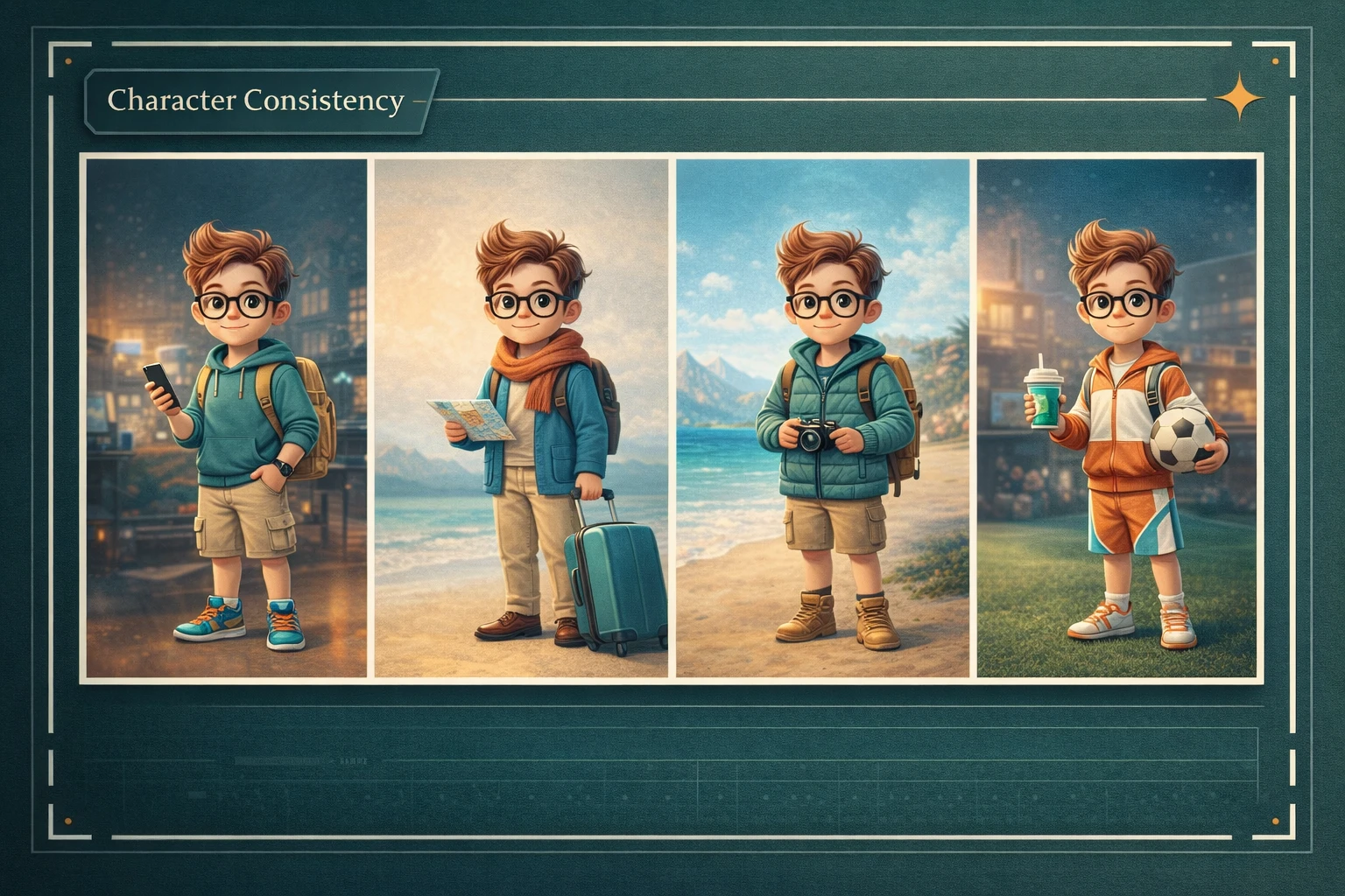 Image 2 character consistency board keeping one avatar stable across multiple scenes